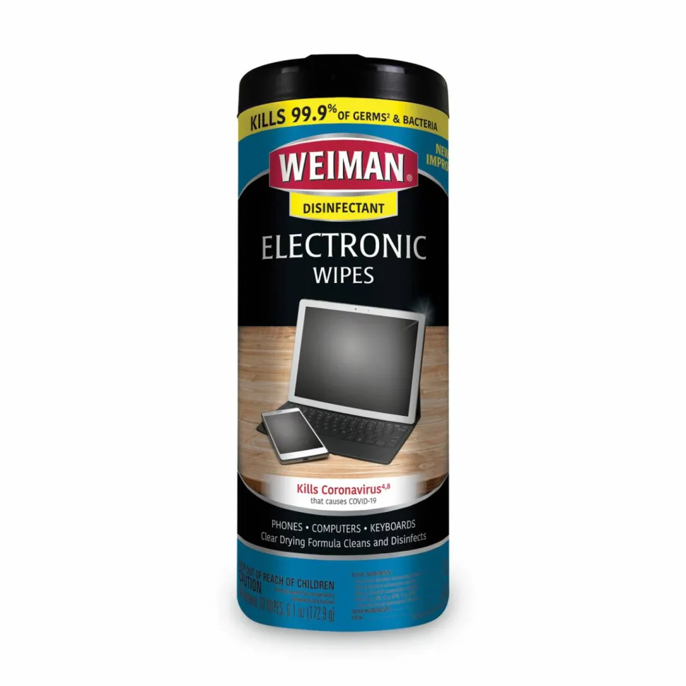 WEIMAN E-tronic Wipes, 1-Ply, 7 x 8, White, 30/Canister, 4 Canisters/Carton