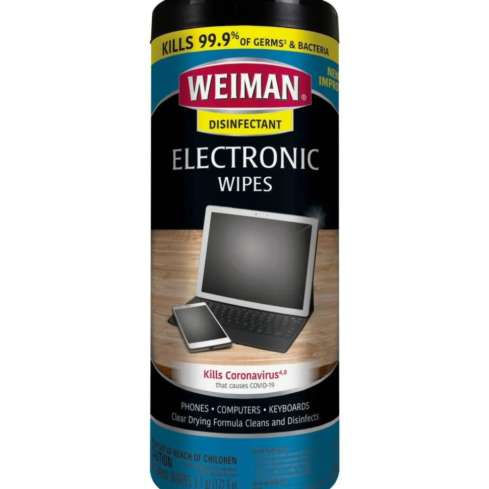 WEIMAN E-tronic Wipes, 1-Ply, 7 x 8, White, 30/Canister, 4 Canisters/Carton