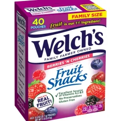Welch's Fruit Snacks, Berries 'N Cherries, 0.8 Oz, Box Of 40 Packages