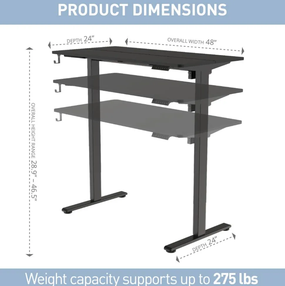 48”W Essential Electric Height Adjustable Standing Desk, Black