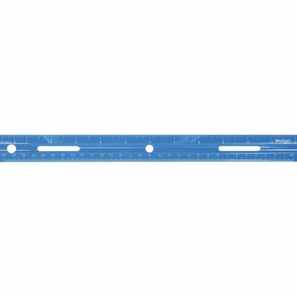 Westcott 12" Plastic Ruler - 12" Length - 1/16 Graduations - Imperial, Metric Measuring System - Plastic - 1 Each - Assorted