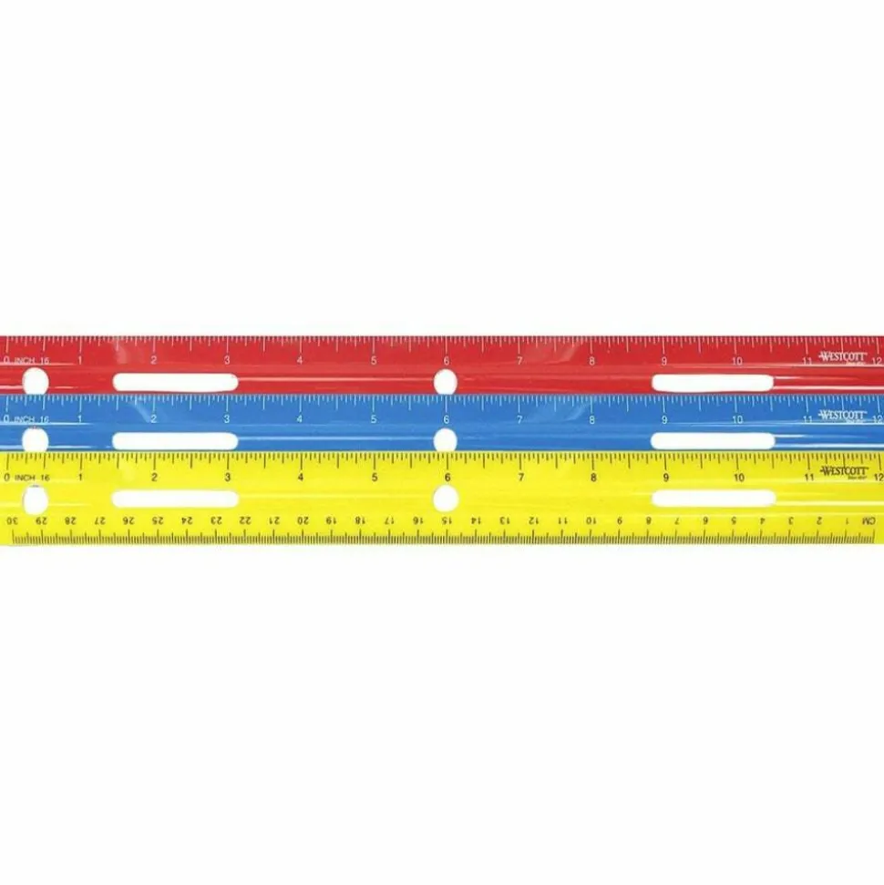 Westcott 12" Plastic Ruler - 12" Length - 1/16 Graduations - Imperial, Metric Measuring System - Plastic - 1 Each - Assorted