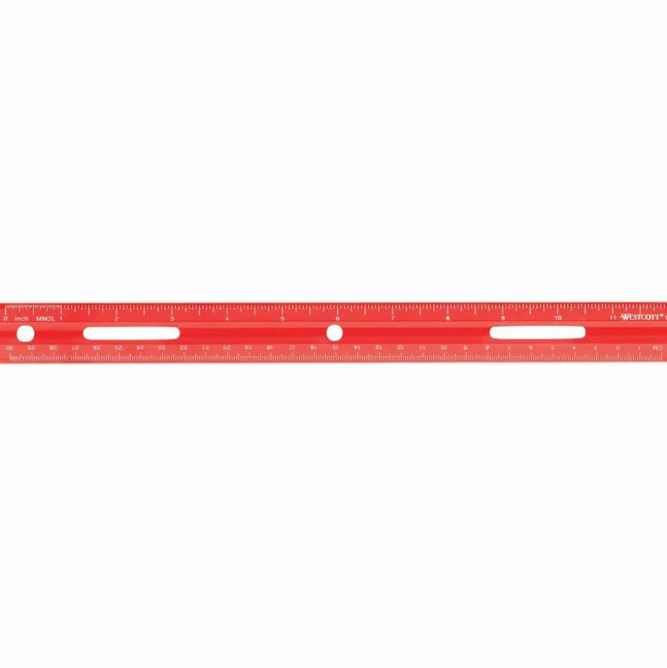 Westcott 12" Plastic Ruler - 12" Length - 1/16 Graduations - Imperial, Metric Measuring System - Plastic - 1 Each - Assorted