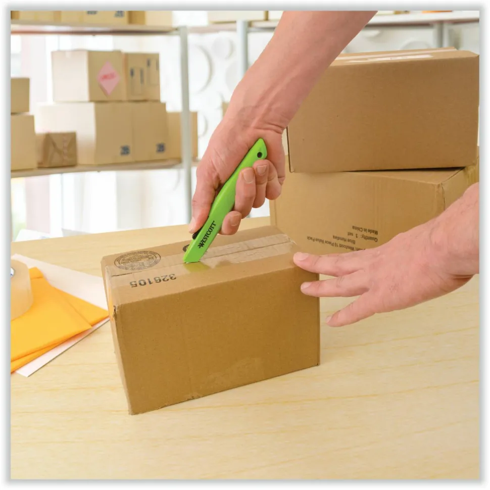 Westcott Safety Ceramic Blade Box Cutter, 0.5" Blade, 6.15" Plastic Handle, Green