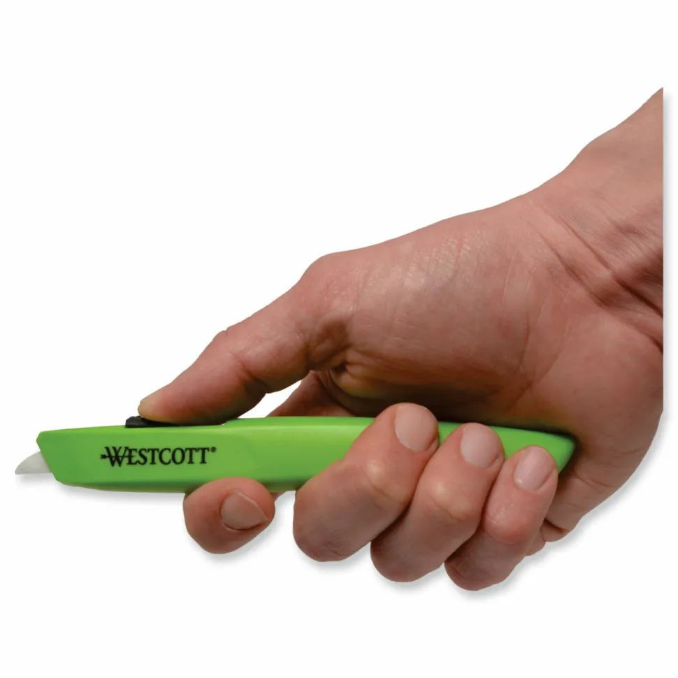 Westcott Safety Ceramic Blade Box Cutter, 0.5" Blade, 6.15" Plastic Handle, Green