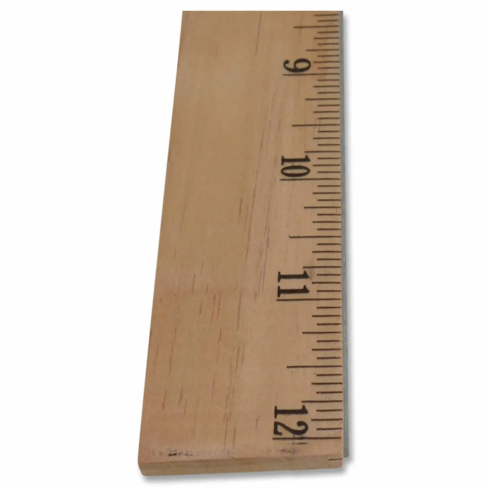 Westcott Wood Ruler, Metric and 1/16" Scale with Single Metal Edge, 12"/30 cm Long