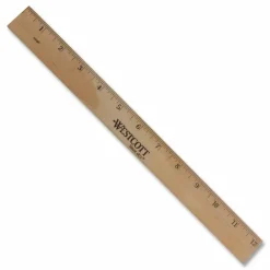 Westcott Wood Ruler, Metric and 1/16" Scale with Single Metal Edge, 12"/30 cm Long