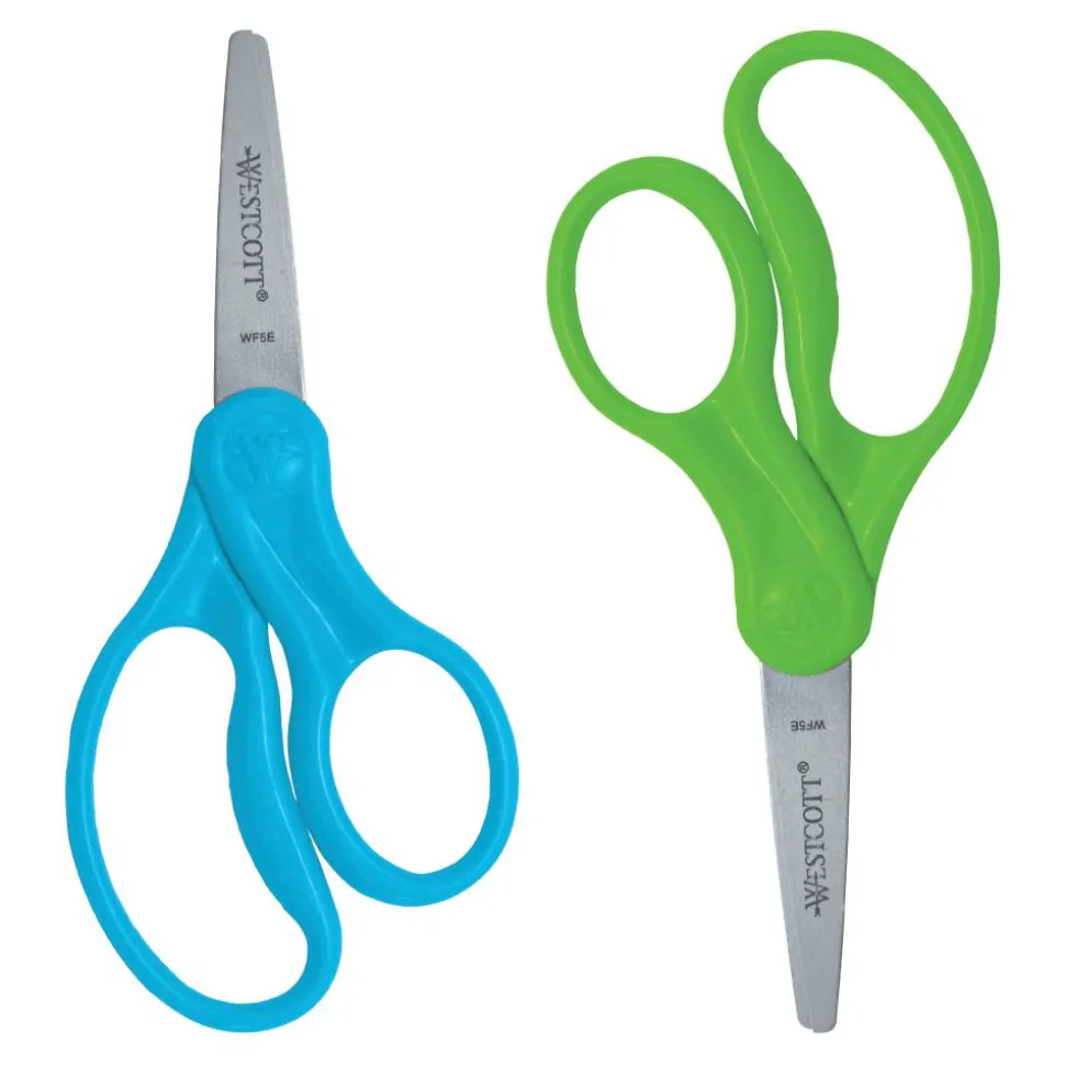 Westcott Hard Handle Kids Value Scissors, 5", Pointed, Assorted Colors, Pack Of 2