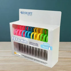 Westcott Kids School Pack Scissors, 5", Blunt, Assorted Colors, Pack Of 12