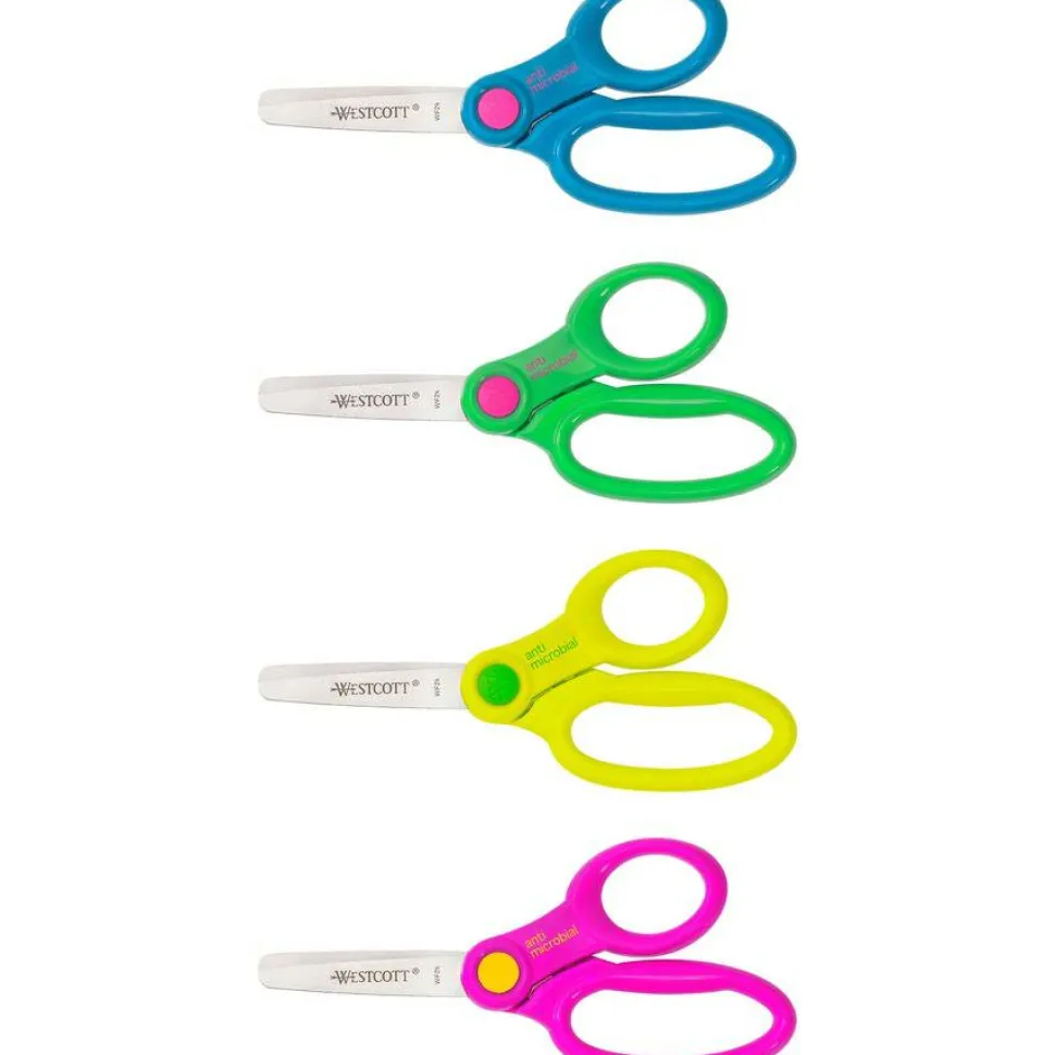 Westcott Kids School Pack Scissors, 5", Blunt, Assorted Colors, Pack Of 12