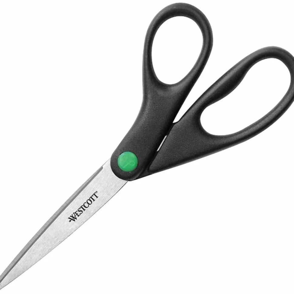 Westcott KleenEarth Scissors, 8" Long, 3.25" Cut Length, Straight Black Handle