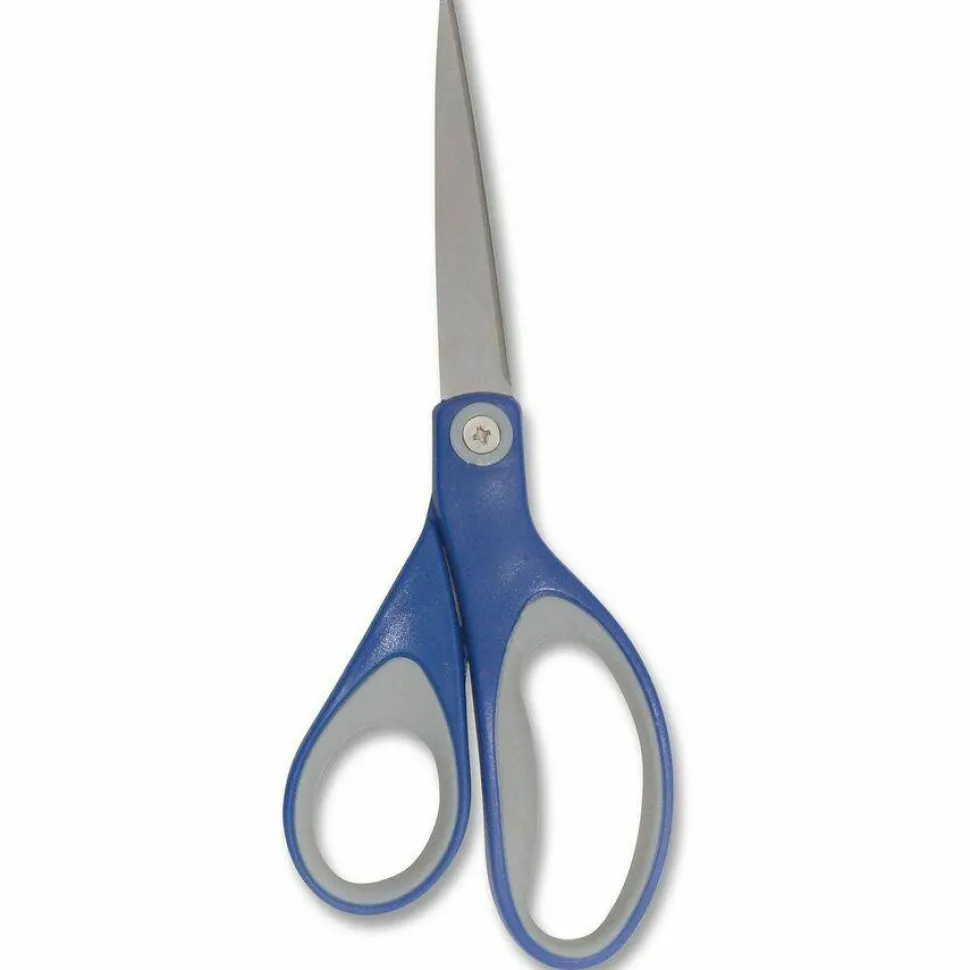 Westcott KleenEarth Soft Handle Scissors, 8" Long, 3.25" Cut Length, Straight Blue/Gray Handle