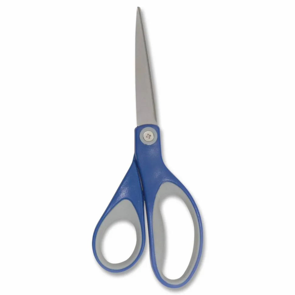 Westcott KleenEarth Soft Handle Scissors, 8" Long, 3.25" Cut Length, Straight Blue/Gray Handle
