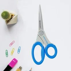 Westcott Soft Handle Scissors With Anti-Microbial Product Protection, 8", Pointed, Blue
