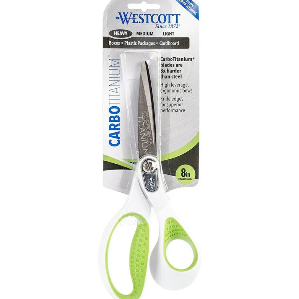 Westcott Straight Carbo Titanium Scissors, 8" L, Pointed Tip, Gray