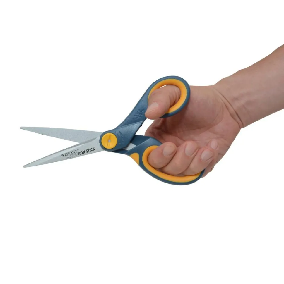 Westcott Titanium Bonded Non-Stick Scissors, 8", Pointed, Gray/Yellow, Pack Of 2