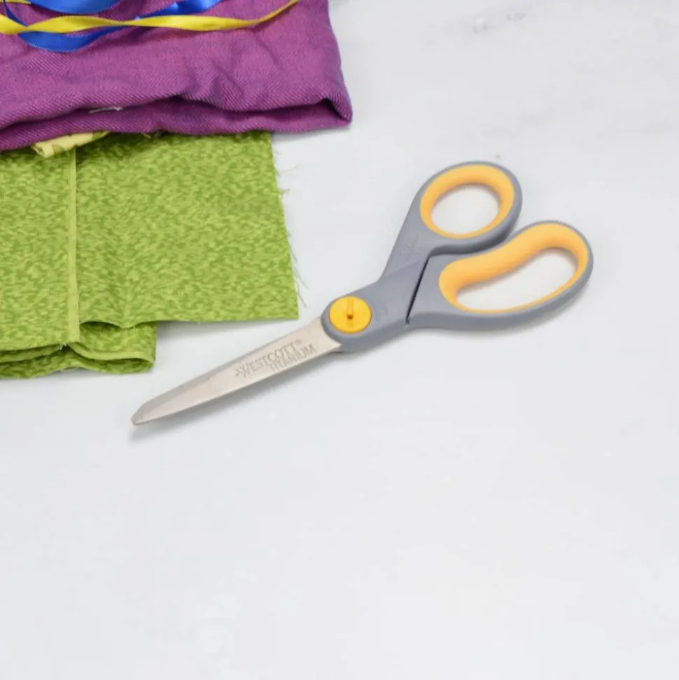 Westcott Titanium Bonded Scissors, 8" Long, 3.5" Cut Length, Straight Gray/Yellow Handle