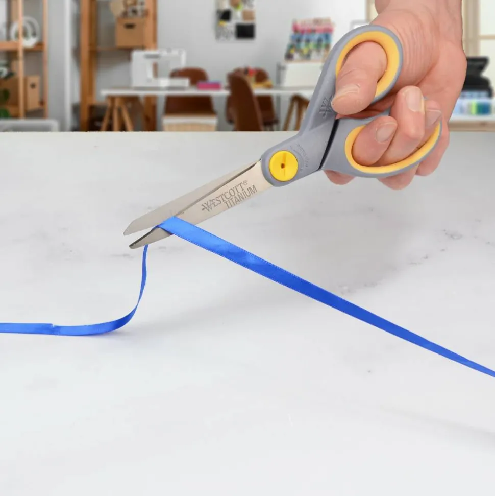 Westcott Titanium Bonded Scissors, 8" Long, 3.5" Cut Length, Straight Gray/Yellow Handle