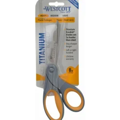 Westcott Titanium Bonded Scissors, 8", Bent, Gray/Yellow