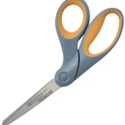 Westcott Titanium Bonded Scissors, 8", Bent, Gray/Yellow