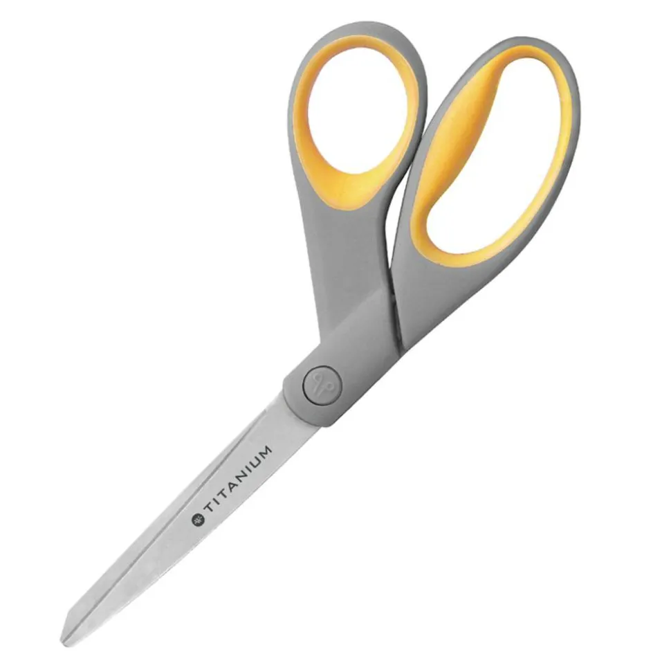 Westcott Titanium Bonded Scissors, 8", Bent, Gray/Yellow