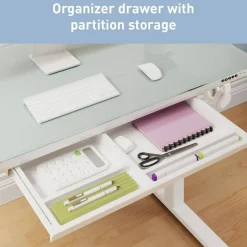 48”W Glass-Top Electric Height-Adjustable Standing Desk, White