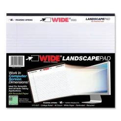 WIDE Landscape Format Writing Pad, Medium/College Rule, 11 x 9.5, White, 40 Sheets