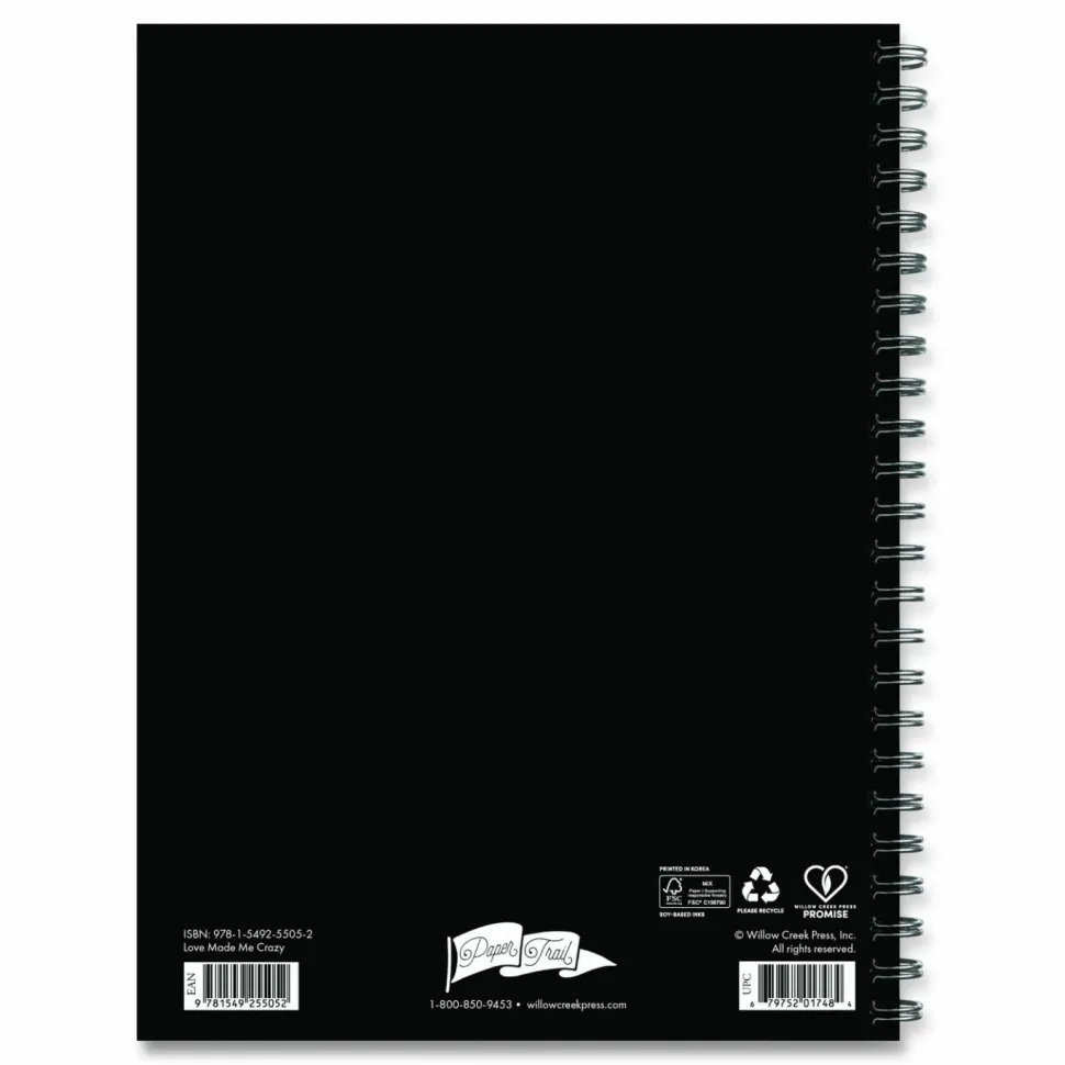 Willow Creek Press Love Made Me Crazy Undated Journal, Medium/College Rule, Black/White/Red Cover, (80) 8 x 6 Sheets