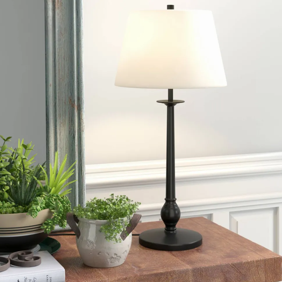 Wilmer 28" Tall Table Lamp with Fabric Shade in Blackened Bronze/White