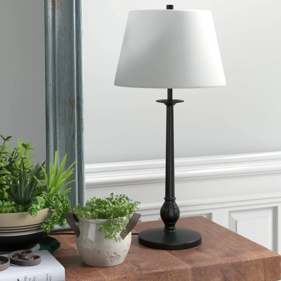 Wilmer 28" Tall Table Lamp with Fabric Shade in Blackened Bronze/White