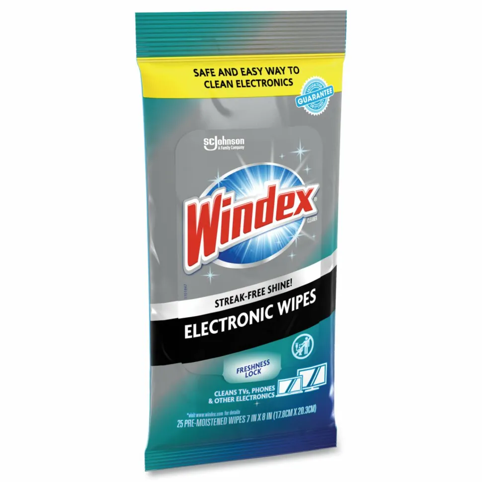 Windex Electronics-Cleaner Wipes, 1-Ply, 7 x 10, Neutral Scent, White, 25 Wipes