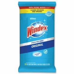 Windex Glass and Surface Wet Wipe, Cloth, 7 x 8, Unscented, White, 38/Pack