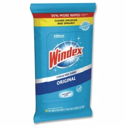 Windex Glass and Surface Wet Wipe, Cloth, 7 x 8, Unscented, White, 38/Pack, 12 Packs/Carton