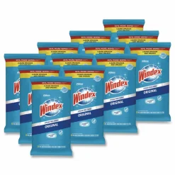 Windex Glass and Surface Wet Wipe, Cloth, 7 x 8, Unscented, White, 38/Pack, 12 Packs/Carton