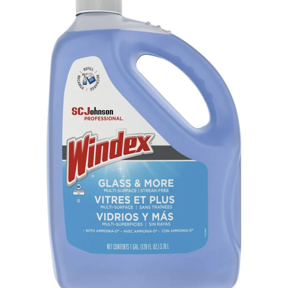 Windex Glass & Multi-Surface Cleaner, 128 Oz Bottle, Case Of 4
