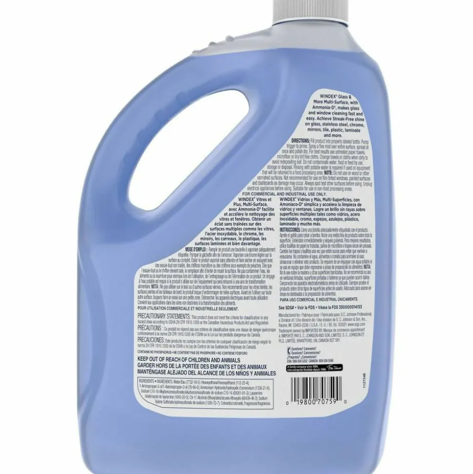 Windex Glass & Multi-Surface Cleaner, 128 Oz Bottle, Case Of 4