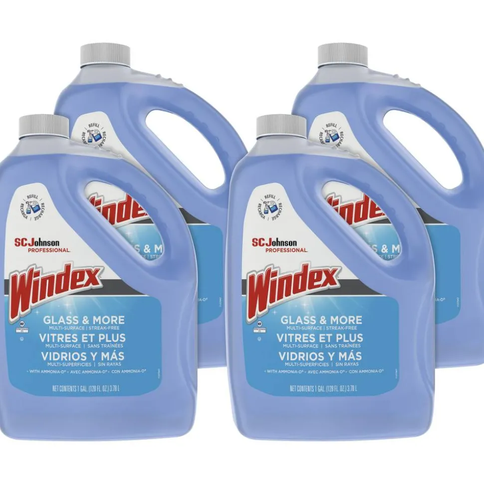 Windex Glass & Multi-Surface Cleaner, 128 Oz Bottle, Case Of 4