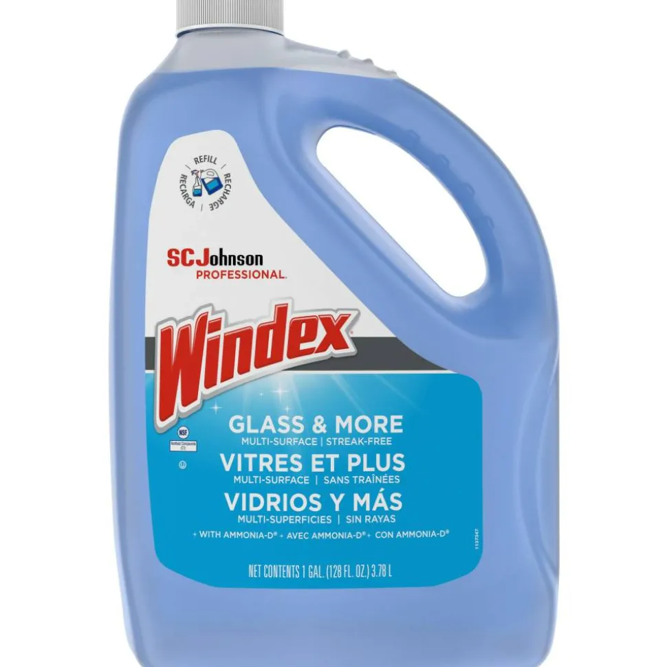 Windex Glass & Multi-Surface Cleaner, 128 Oz Bottle, Case Of 4