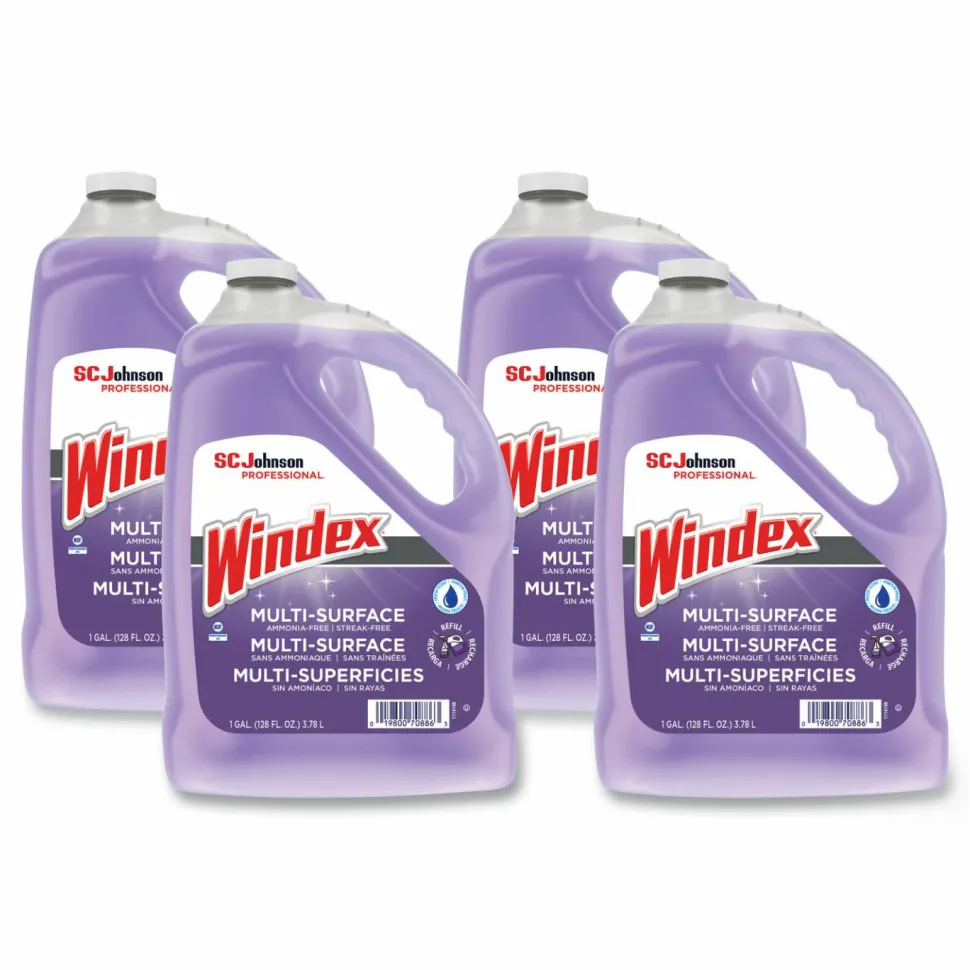 Windex Non-Ammoniated Glass/Multi Surface Cleaner, 128 oz Bottle, 4/Carton