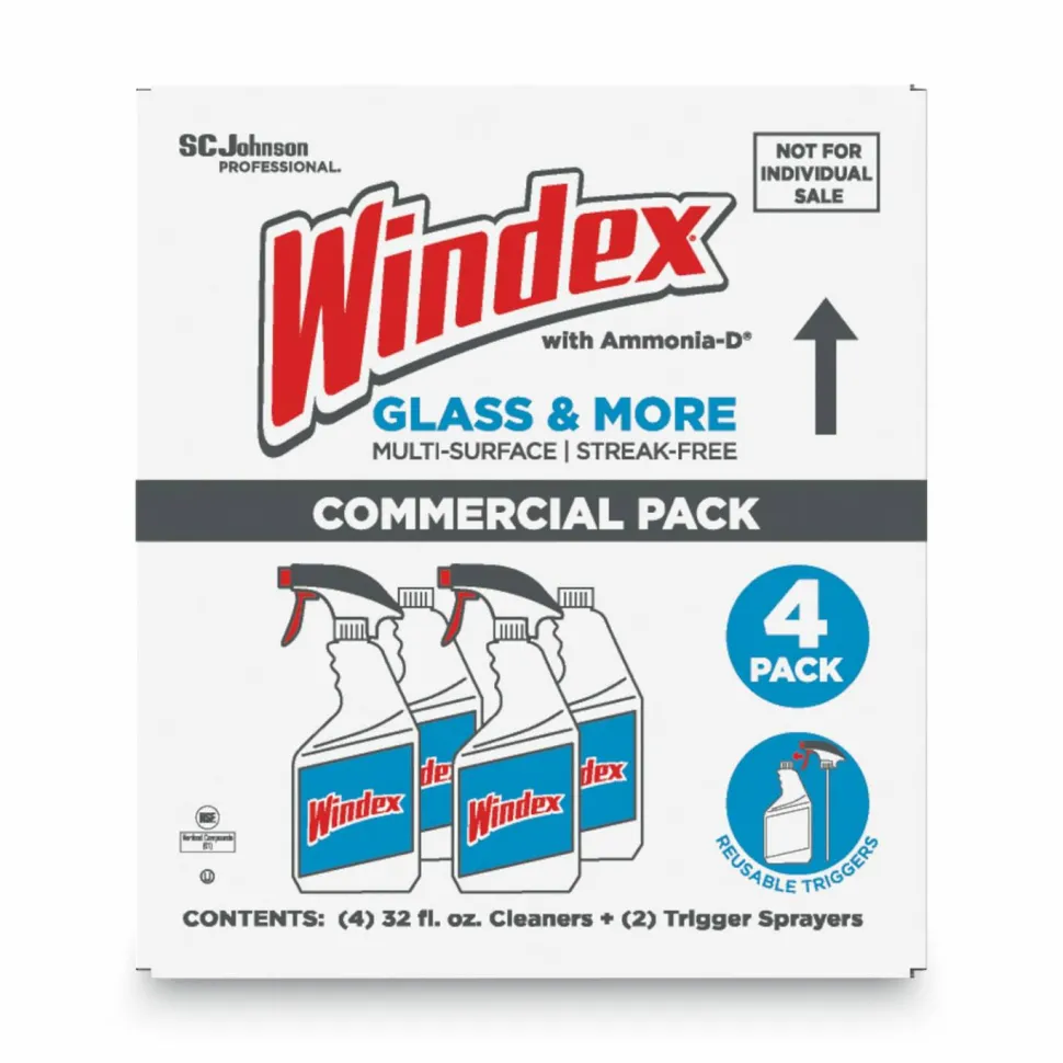 Windex Original Glass Cleaner, 32 oz Spray Bottle, 4/Carton