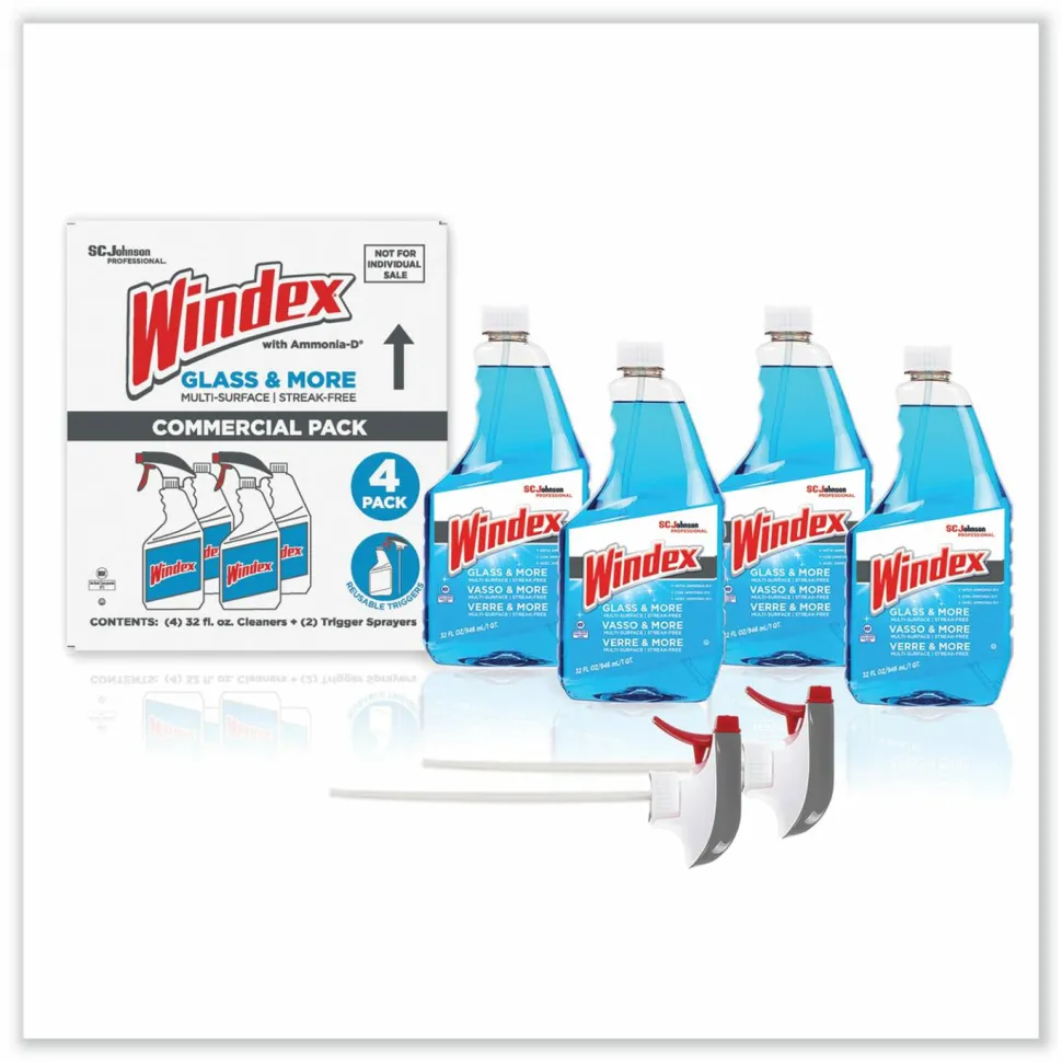 Windex Original Glass Cleaner, 32 oz Spray Bottle, 4/Carton