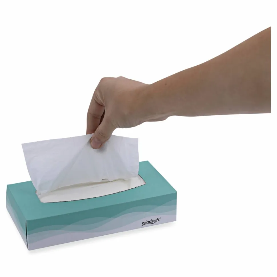 Windsoft Facial Tissue, Flat Pop-Up Box, 2-Ply, White, 100 Sheets/Box, 30 Boxes/Carton