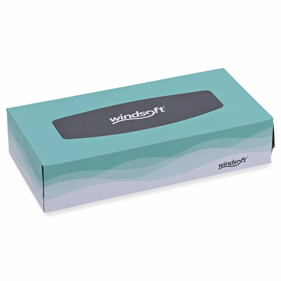 Windsoft Facial Tissue, Flat Pop-Up Box, 2-Ply, White, 100 Sheets/Box, 30 Boxes/Carton