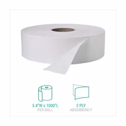 Windsoft Jumbo Roll Bath Tissue, Septic Safe, 2 Ply, White, 3.4" x 1,000 ft, 12 Rolls/Carton