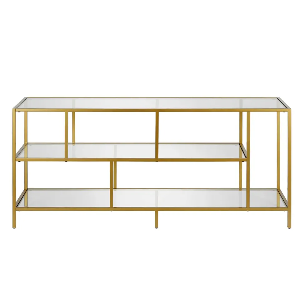 Winthrop Rectangular TV Stand with Glass Shelves for TV's up to 60" in Brass