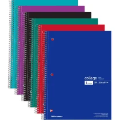 Wirebound Notebooks, 8 1/2" x 11", 1 Subject, College Ruled, 100 Sheets, Assorted Colors, Pack Of 6 Notebooks
