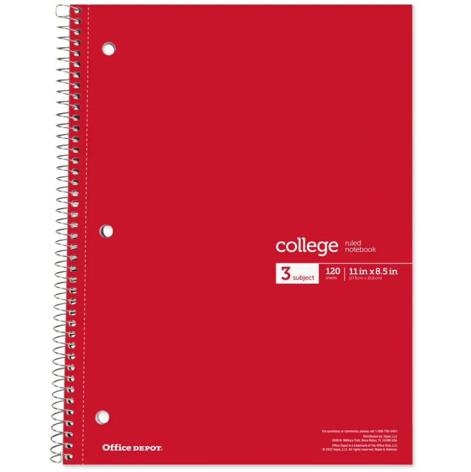 Wirebound Notebooks, 8-1/2" x 11", 3 Subjects, College Ruled, 120 Sheets, Assorted Colors, Pack Of 6 Notebooks