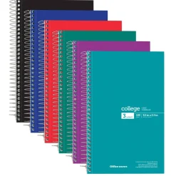 Wirebound Notebooks, 6" x 9-1/2", 3 Subjects, College Ruled, 150 Sheets, Assorted Colors, Pack Of 6 Notebooks
