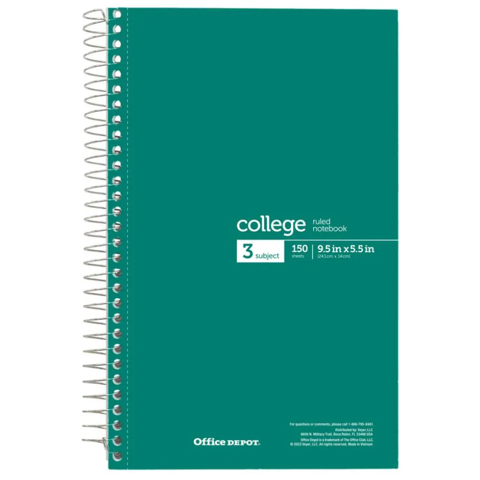 Wirebound Notebooks, 6" x 9-1/2", 3 Subjects, College Ruled, 150 Sheets, Assorted Colors, Pack Of 6 Notebooks