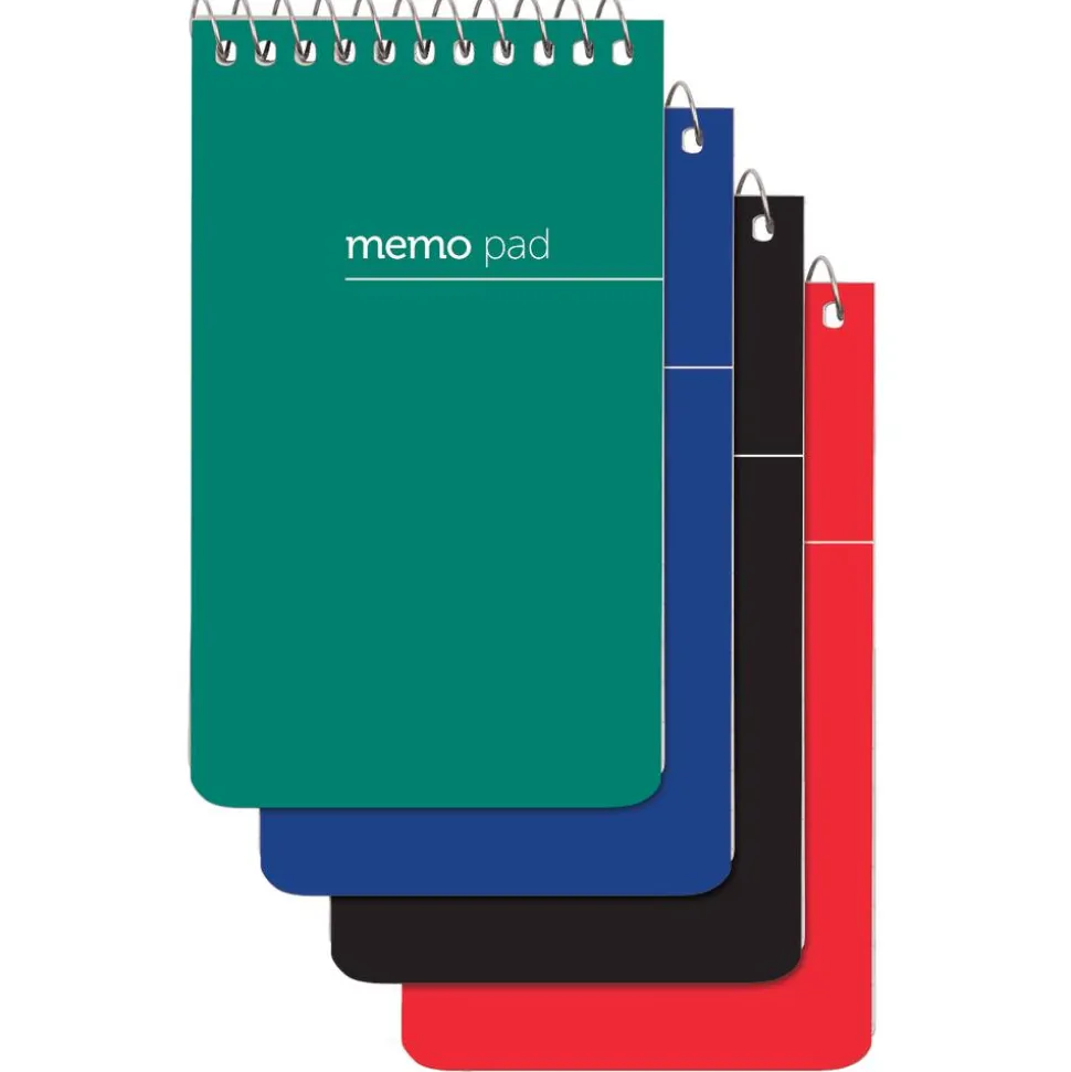 Wirebound Top-Opening Memo Pads, 3" x 5", College Ruled, 60 Sheets Per Pad, Assorted Colors (No Color Choice), Pack Of 12 Pads